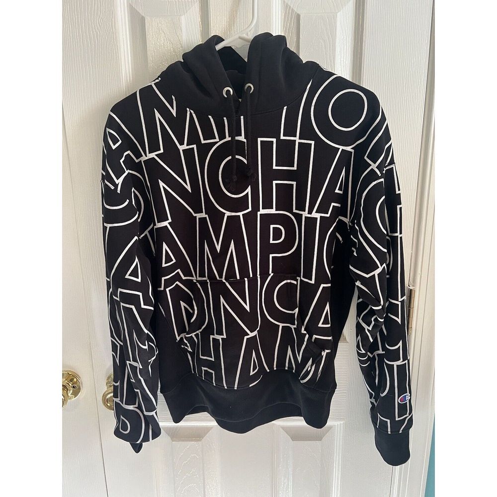 Champion Reverse Weave All Over Print Womens Medium Black and White Hoodie - Picture 1 of 4